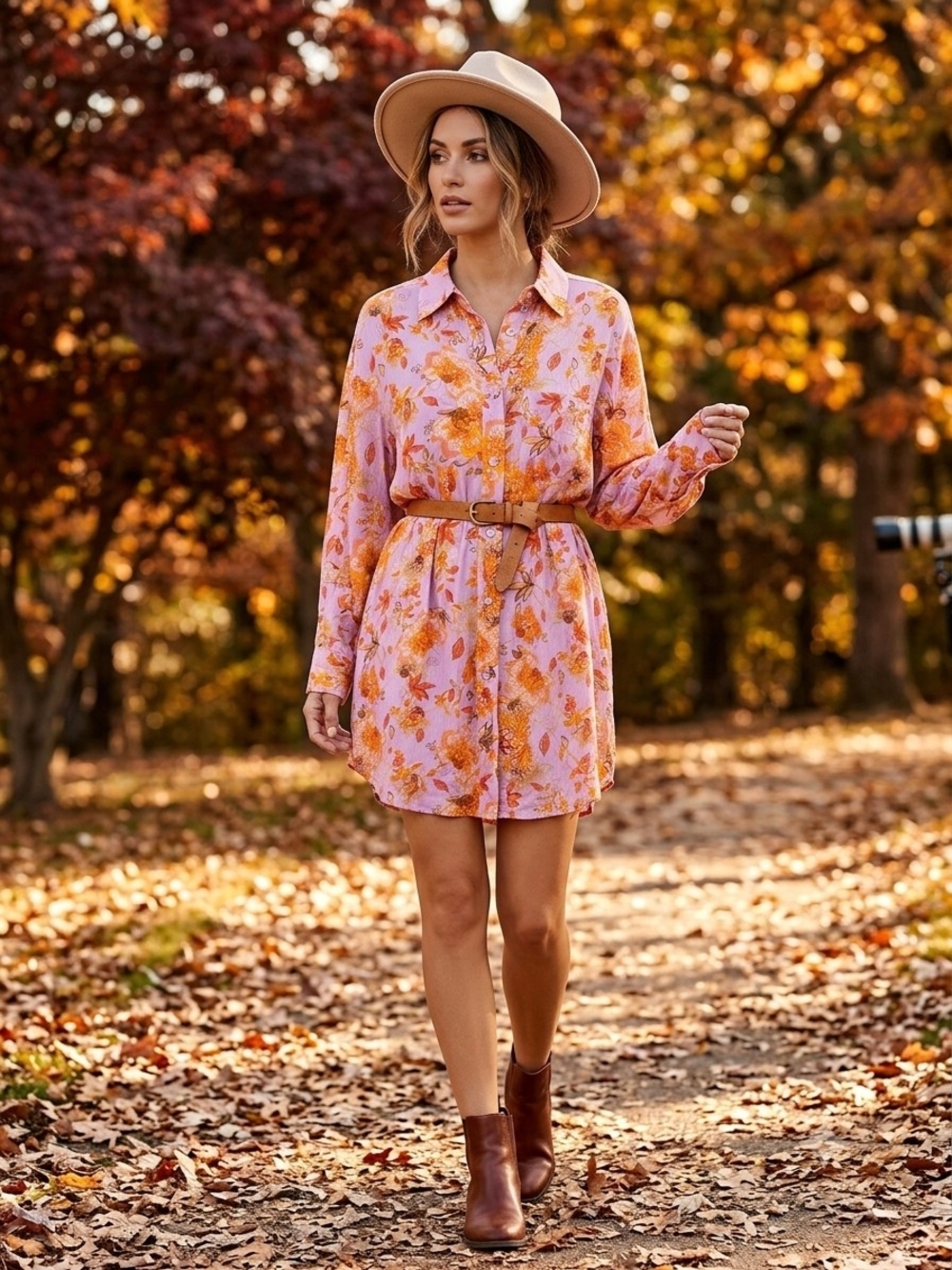 VICI Pink Orange Floral Button Down Shirt Dress M